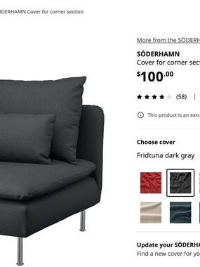 IKEA SÖDERHAMN Cover in Dark Charcoal Black